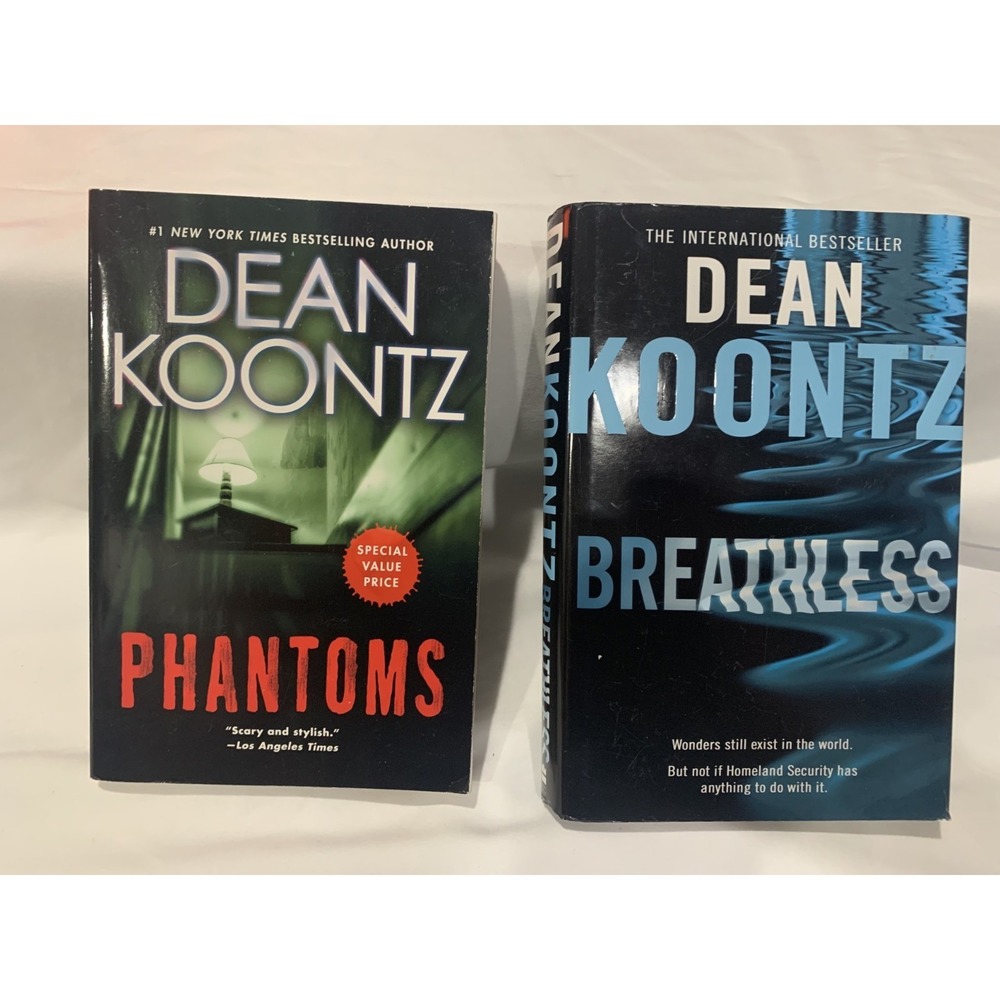Dean Koontz Book Lot of 2 Phantoms Paperback & Breathless Hardcover Thriller